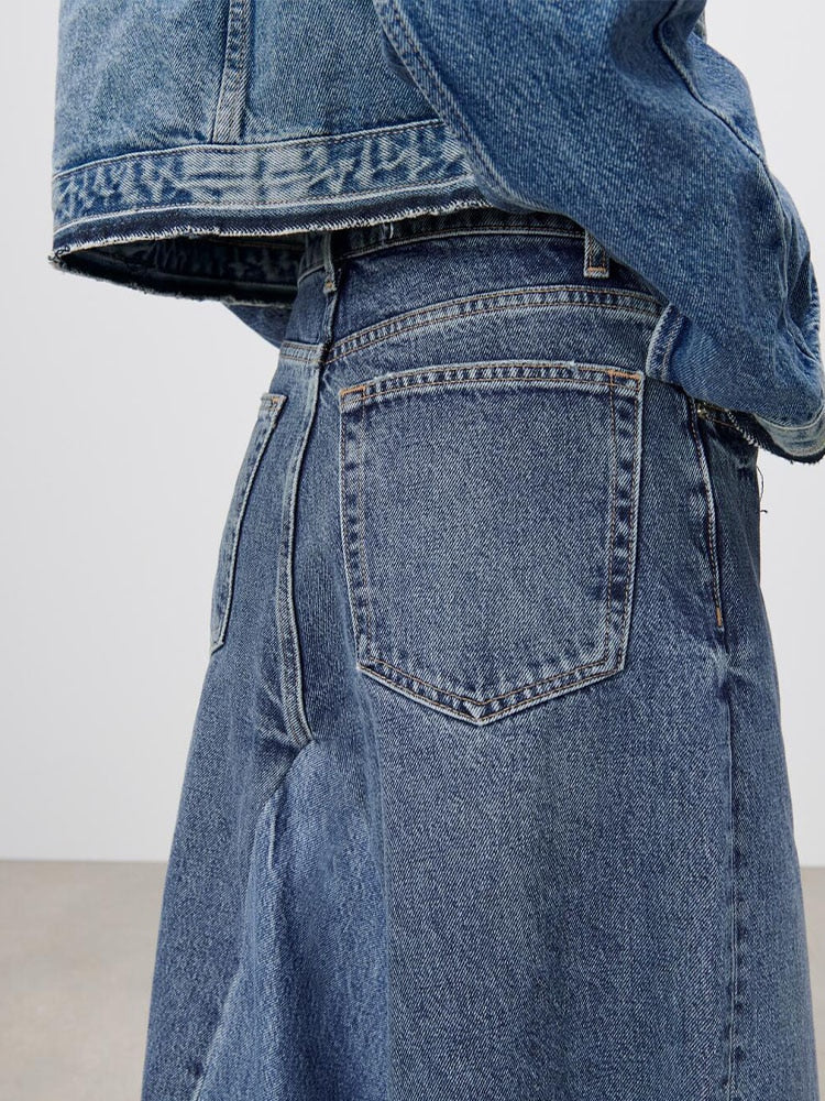 Voguable  denim skirt 2022 spring new women's clothing Versatile fashion high waist contrast color patchwork casual denim skirt series voguable