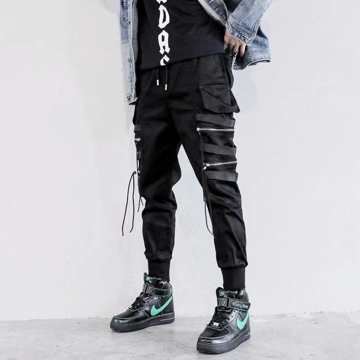 Voguable  Stylish Cargo Pants Men Ribbons Multi Pocket Jogger Male Clothing Oversize Gradient Harem Hip Hop Streetwear Sport Sweatpants voguable