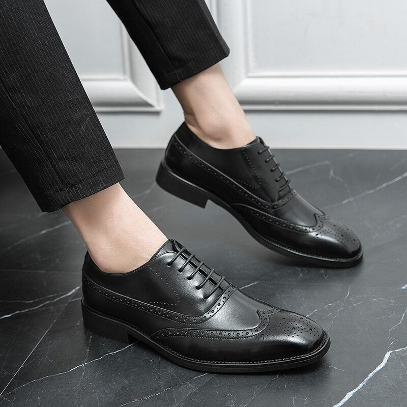 New In Brown Brogue Shoes for Men Black Lace-up Square Toe Party Wedding Shoes Free Shipping Men Shoes Size 38-46 voguable