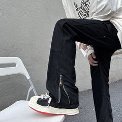 High Street Straight Black Men's Jeans America y2k Fashion Design Hip Hop Male Denim Pants Zipper Casual Trousers voguable