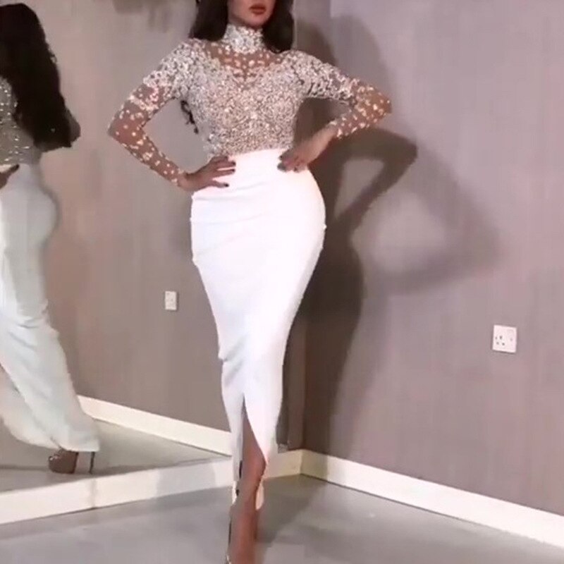 2022 Summer Women Glitter Sequin Dress Shiny O Neck Mesh Patchwork Club Party Long Sleeve Bodycon Ruched Long Split Dresses Pink voguable