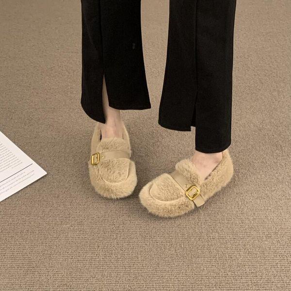 Loafers Fur Winter Shoes Women Slip-on Shallow Mouth Casual Female Sneakers Round Toe Autumn Slip On Moccasin Fall New Flock Rub voguable