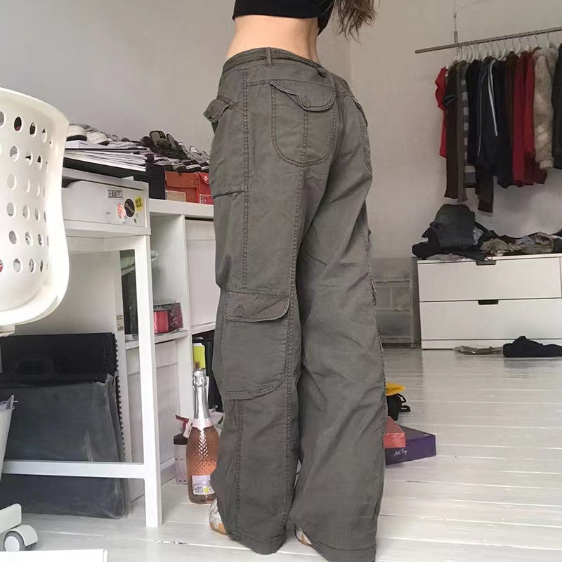 Voguable  Fashion American Trousers High Street Retro Gray Cargo Pants  Woman Sexy Low Waist Baggy Pants Casual Trousers Streetwear voguable