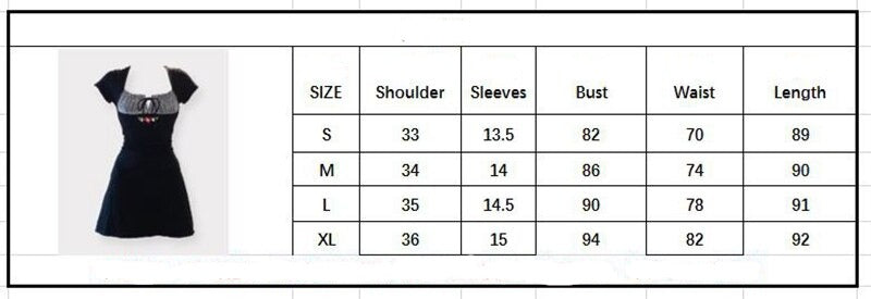 Voguable  Vintage Kawaii Bow Embroidery Mini Dress Patchwork Square Collar Short Sleeve Black Dress Retro Y2K Aesthetic Fairy Clothes voguable