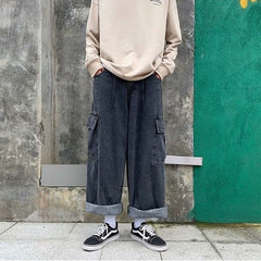 Baggy Jeans Men Big Pockets Solid Leisure Vintage Denim Hipster Korean Style Males Trousers Large Size S-3XL Teenagers All-match voguable