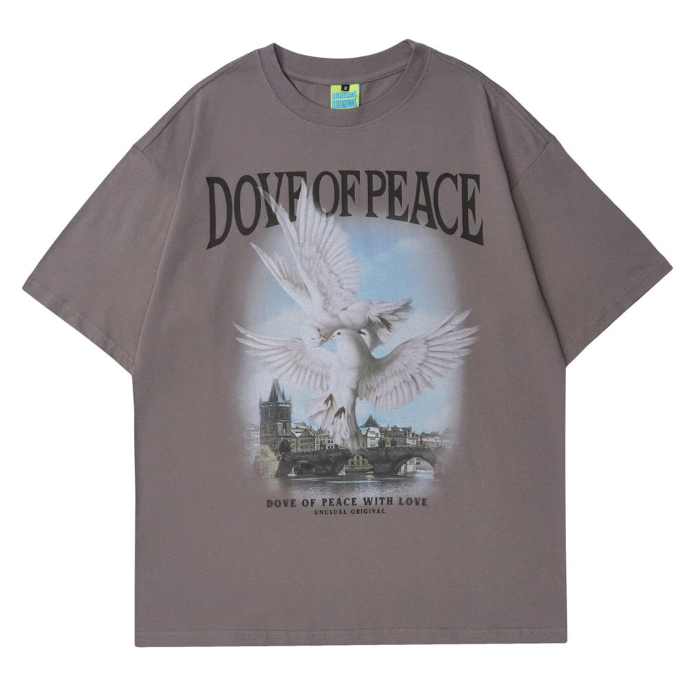 Voguable Men T-shirt O-neck Cotton Dove of Peace Print Top Tees 2022 Harajuku Streetwear Casual Short Sleeve Hip Hop Men's Clothing voguable