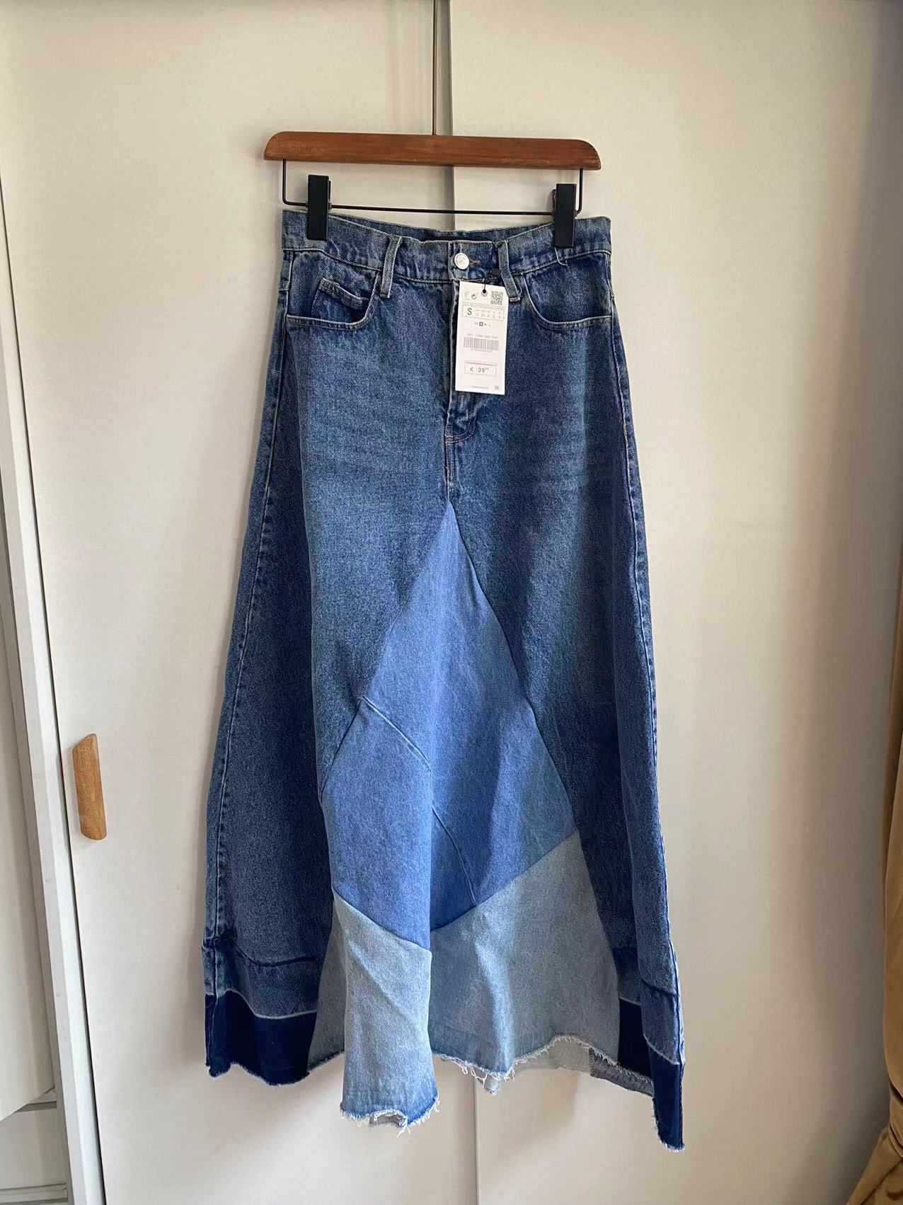 Voguable  denim skirt 2022 spring new women's clothing Versatile fashion high waist contrast color patchwork casual denim skirt series voguable