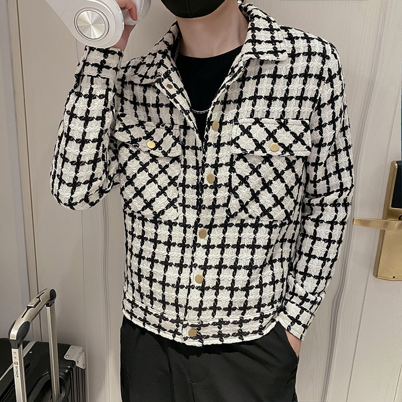 Jackets Men Spring Fashion Pocket Plaid Handsome Outwear Coats Korean Style Cropped Simple Harajuku All-match Daily Plus Size voguable