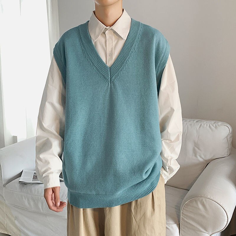 Sweater Vest Men Knitting V-neck Sleeveless Loose Casual Spring New Arrival Trendy Simple All-match Ins Clothing Basic Harajuku voguable