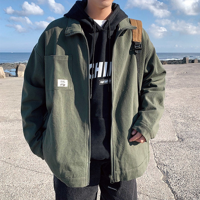 High Street New Army Green Men Jackets Harajuku Casual Zipper Man Outerwear Coats Fashion Male Hip Hop Loose Coats voguable
