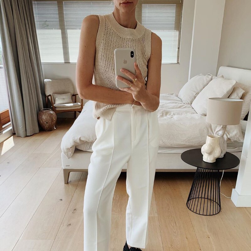Hollow Out Knitted Tanks Camis Vest Women Summer Sleeveless Tank Top Women Thin Basic Ice Silk Camisoles Tanks Female voguable