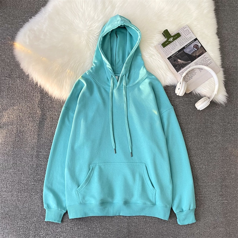 Korean Men's Solid Color Sweatshirt Hoodies  Casual Hooded Pullovers Hoodie Warm Fleece Male Loose Man Clothing 3XL voguable