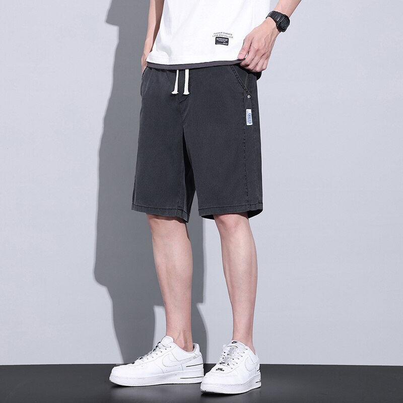 Summer New Soft Cosy Lyocell Fabric Men's Denim Shorts Thin Loose Fashion Elastic Male Casual Short Pants Plus Size M-5XL voguable