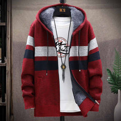 Striped Mens Sweater Coat Thick Fleece Warm Zipper Wool Hooded Cardigan Jumpers Men Long Sleeve Knitted Sweaters voguable