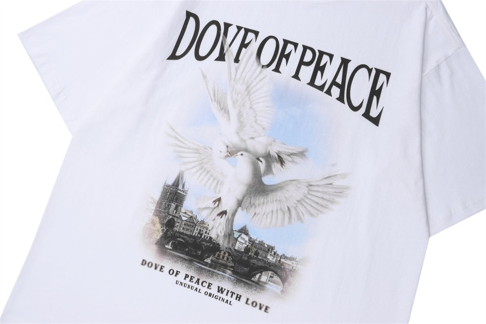 Voguable Men T-shirt O-neck Cotton Dove of Peace Print Top Tees 2022 Harajuku Streetwear Casual Short Sleeve Hip Hop Men's Clothing voguable