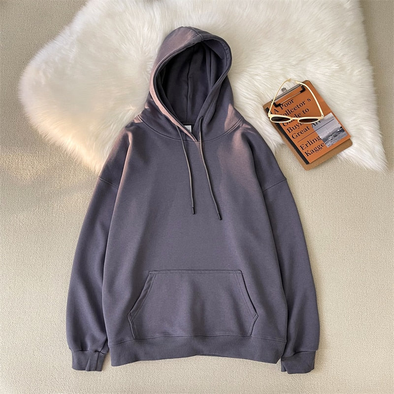 Korean Men's Solid Color Sweatshirt Hoodies  Casual Hooded Pullovers Hoodie Warm Fleece Male Loose Man Clothing 3XL voguable