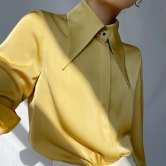 Autumn Vintage Satin Silk Women Shirt Elegant Turn Down Collar Woman Blouse White Long Sleeve Ladies Shirts Tops Blusas voguable