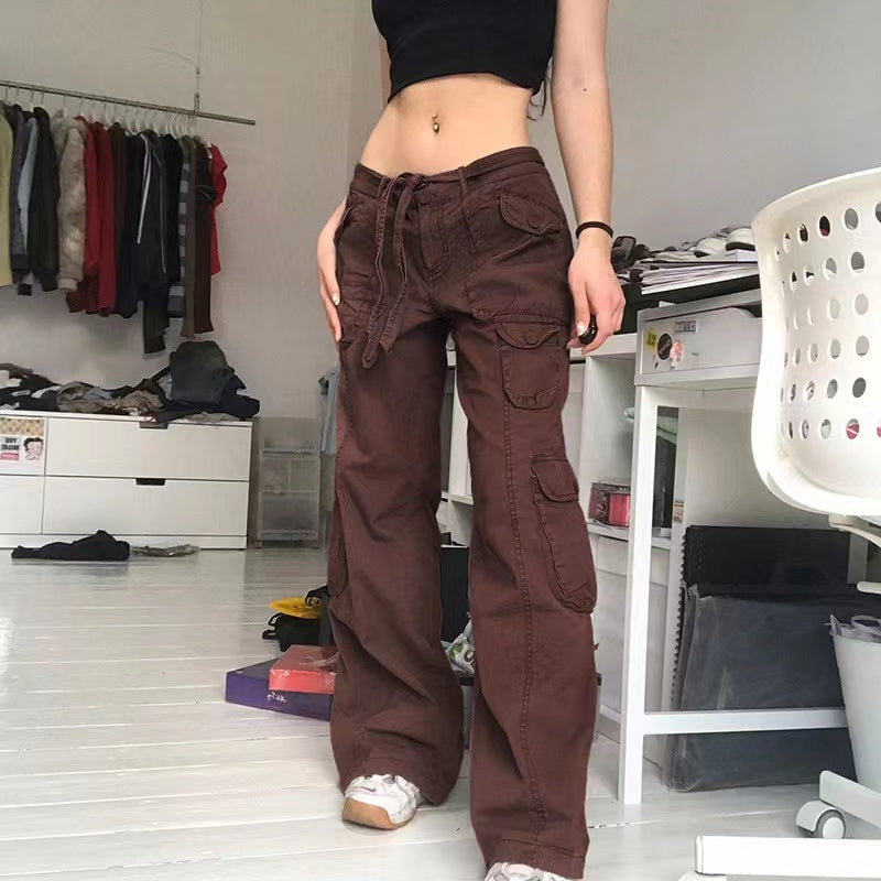 Voguable  Fashion American Trousers High Street Retro Gray Cargo Pants  Woman Sexy Low Waist Baggy Pants Casual Trousers Streetwear voguable