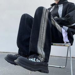 America Vintage High Street Men Jeans Fashion Design Oversized Straight Hip Hop Black Denim Pants Male Casual Trousers voguable