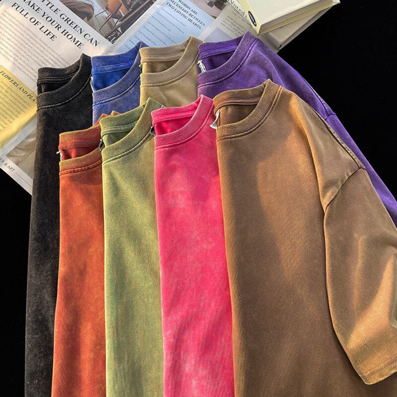 Solid Color Batik Acid Washed T-shirts Women Summer Oversized Tees Streetwear Female Short Sleeve Tshirt Clothes voguable