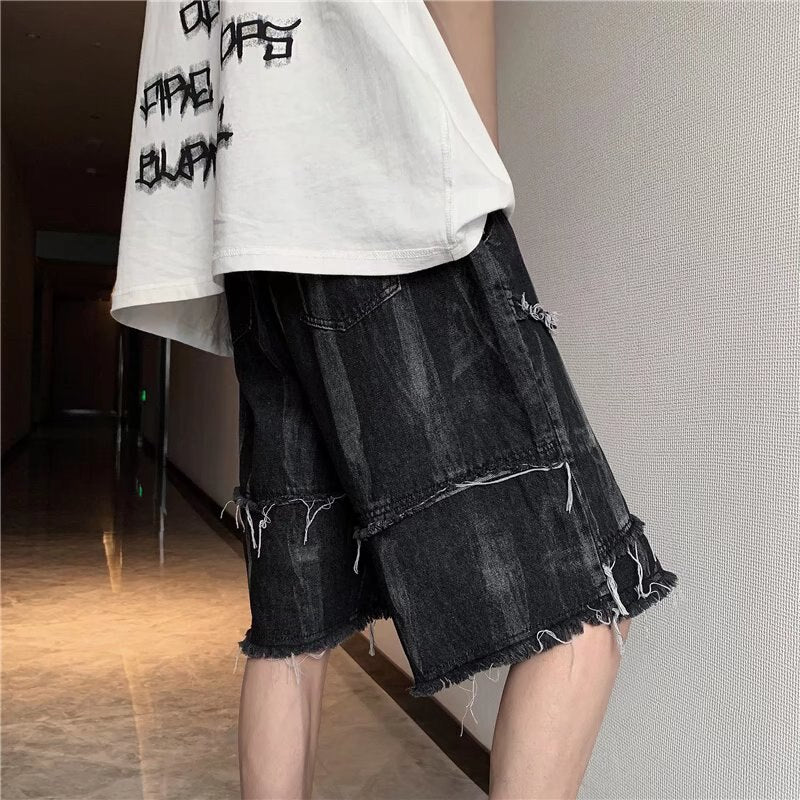 Shorts Men Tie Dye Denim Summer American Loose Handsome Design Casual Knee-length Streetwear Harajuku Trendy Leisure Sweatshorts voguable