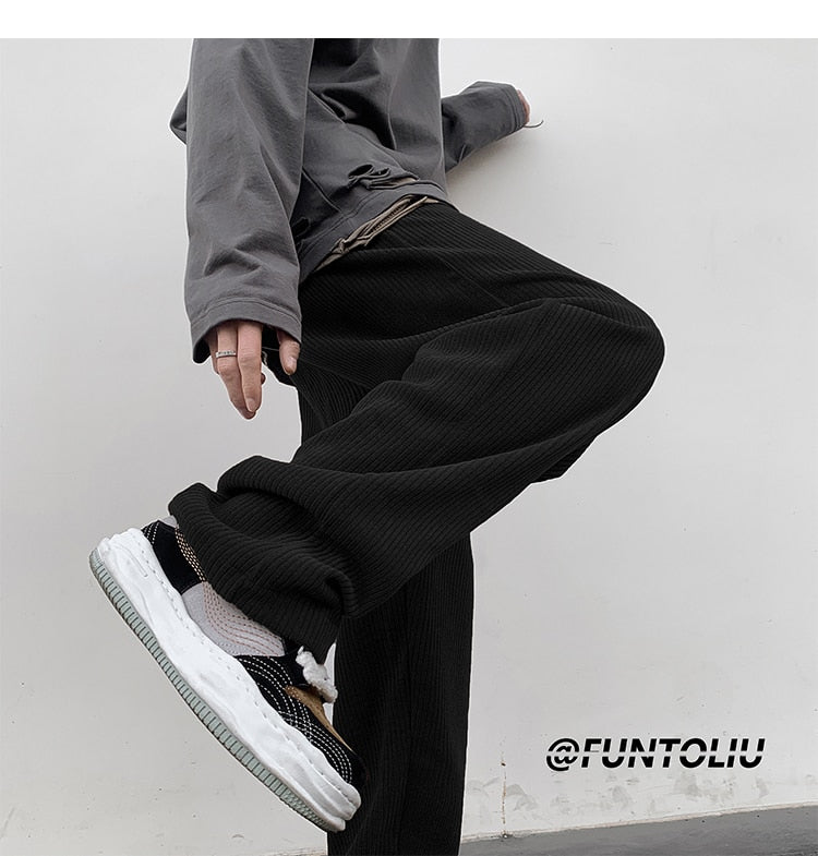 Spring Brown/Black Corduroy Pants Men Fashion Retro Casual Pants Men Streetwear Loose Hip Hop Straight Pants Mens Trousers M-2XL voguable