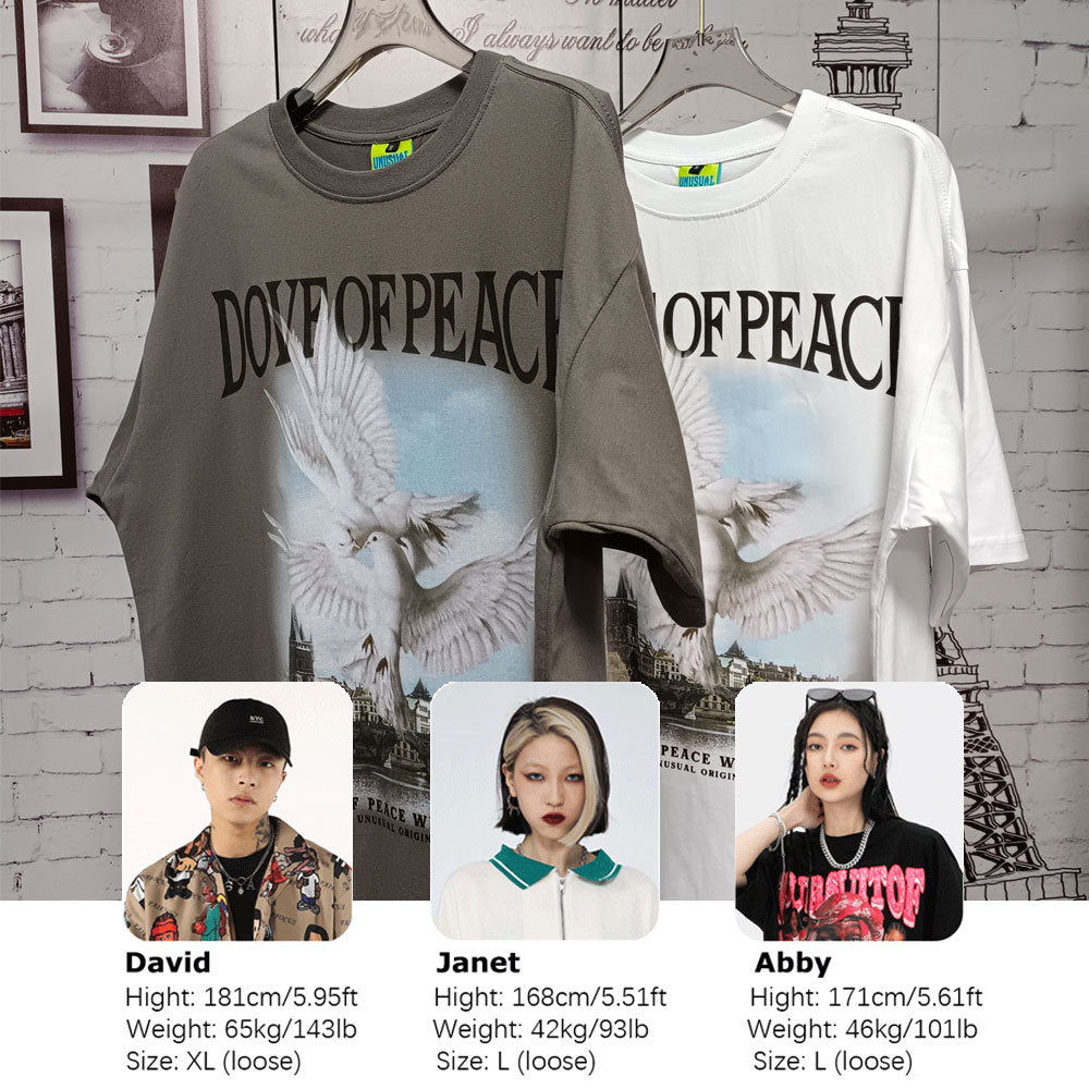 Voguable Men T-shirt O-neck Cotton Dove of Peace Print Top Tees 2022 Harajuku Streetwear Casual Short Sleeve Hip Hop Men's Clothing voguable