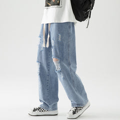 Men Street baggy jeansripped trousers Cross hip hop New Mens Loose Jeans Pants solid color Women oversized  straight Jeans voguable