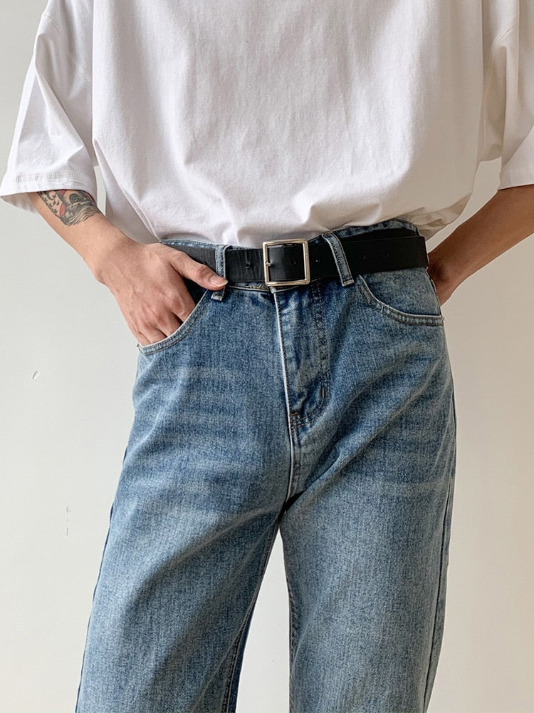 Voguable Men's Jeans Split Loose Leg Vintage Punk Denim Hip Hop Streetwear Pants Korean Chic Design Straight Casual Male Long Trousers voguable