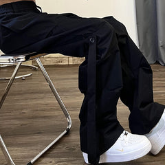 High Street Pleated Overalls Men's Pants Fashion Loose Straight Button Casual Male Trousers Solid Color Darkwear voguable