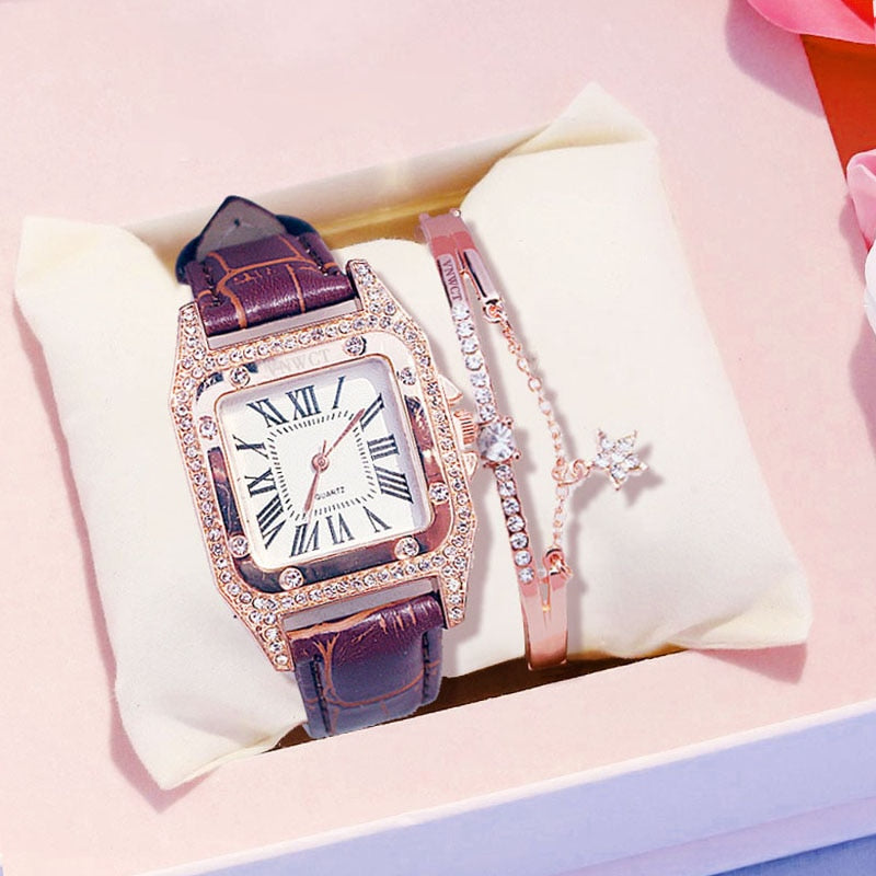 Voguable   2022 Women Watches Bracelet set Starry Sky Ladies Bracelet Watch Casual Leather Quartz Wristwatch Clock Relogio Feminino voguable