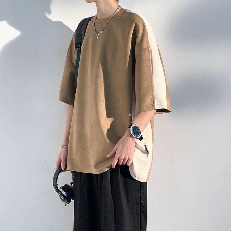 Japanese Style Trend Baggy Patchwork Short Sleeve Men's Summer New Tshirt Casual Tops Male Harajuku Round Neck Tees voguable