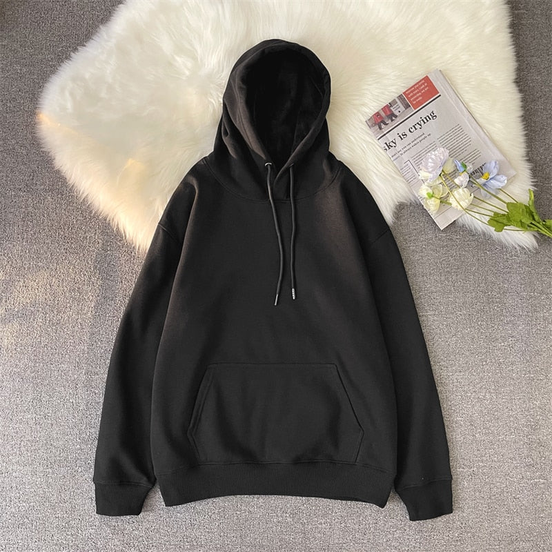 Korean Men's Solid Color Sweatshirt Hoodies  Casual Hooded Pullovers Hoodie Warm Fleece Male Loose Man Clothing 3XL voguable