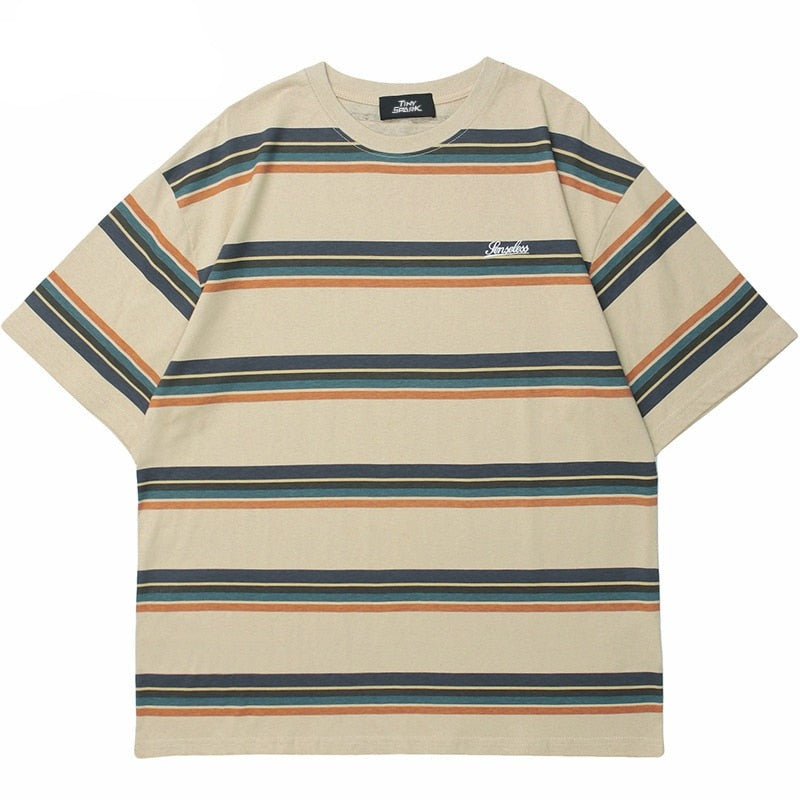 Voguable  Hip Hop Streetwear Tshirt Striped Print T-Shirt Harajuku Cotton Loose Short Sleeve T Shirt 2022 Men Fashion Summer Tops Tees voguable