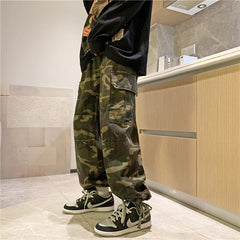 Cargo Pants Men American Retro Camouflage Loose Spring High Street Trendy Oversize Drawstring Pockets Handsome Combat Bottoms voguable