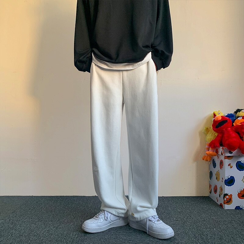 Pants Men Spring Korean Style Trendy All-match Wide Leg Trousers Simple Pure Color Casual Joggers Loose Minimalist Streetwear voguable