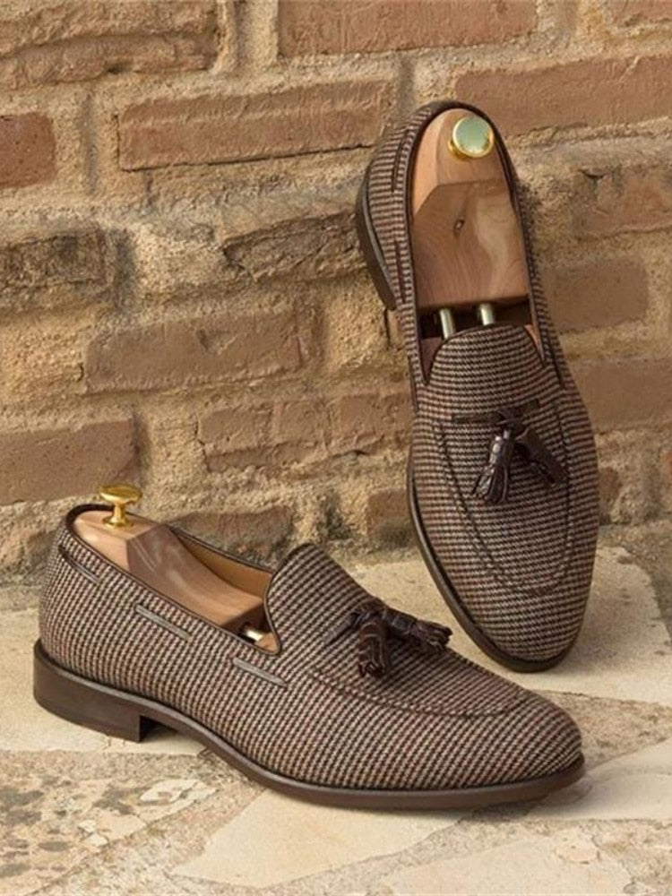 Loafers Men Brown Plaid Tassel Canvas Fashion Business Breathable Casual Free Shipping of  Men Shoes Zapatos Hombre voguable