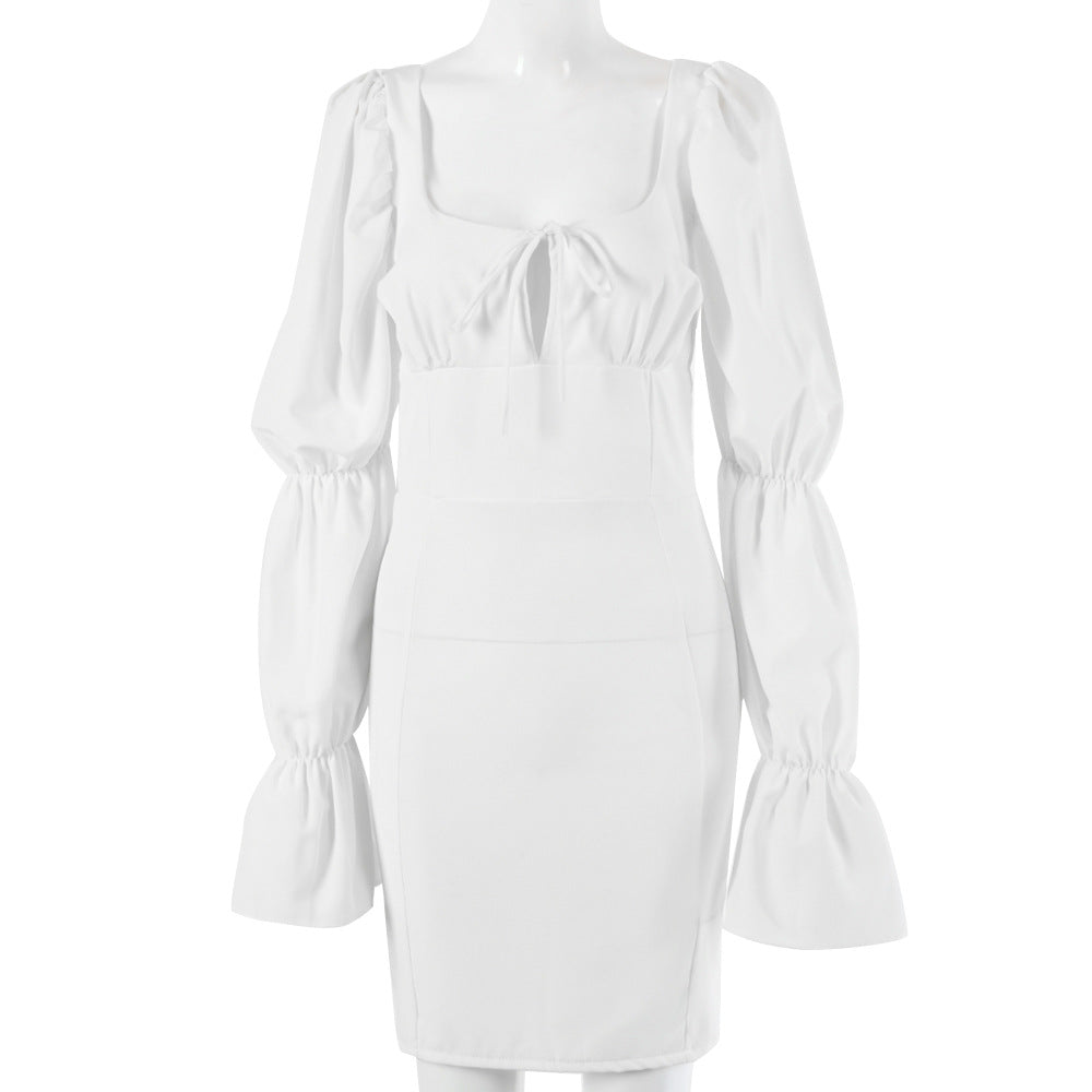 Voguable  2022 Women Long Sleeve Mini Dress Bodycon Backless French Romance White Autumn Dress Night Club Party Dress Vestidos Dresses voguable