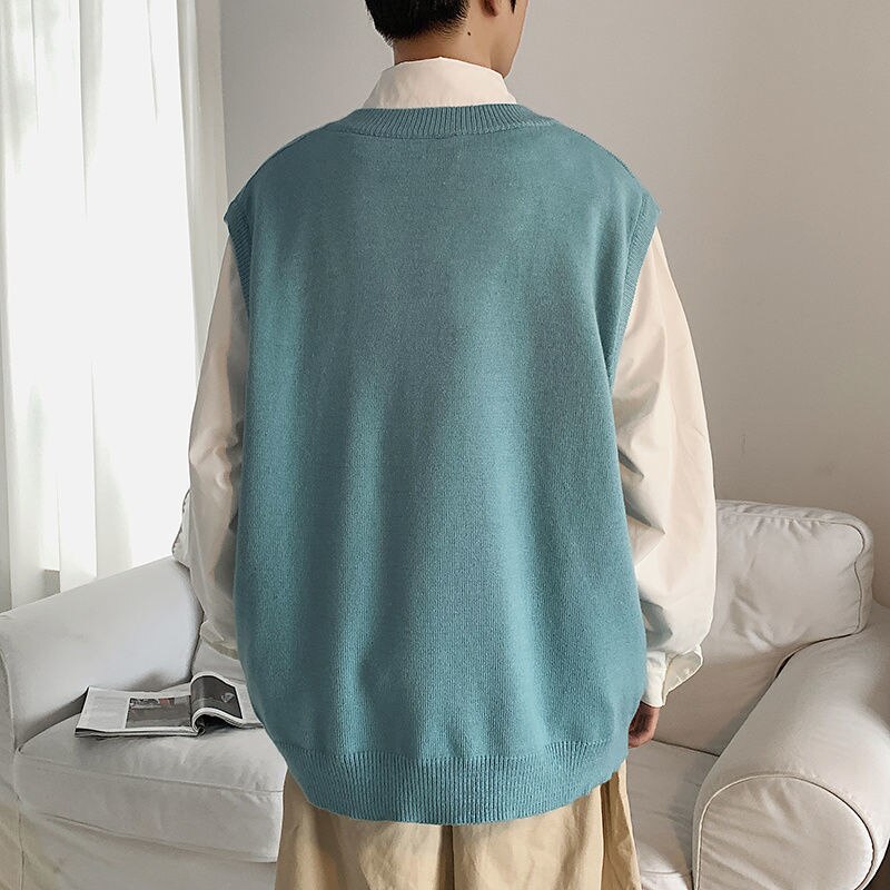 Sweater Vest Men Knitting V-neck Sleeveless Loose Casual Spring New Arrival Trendy Simple All-match Ins Clothing Basic Harajuku voguable