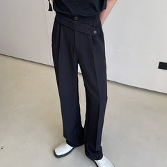 Korean Style Casual Bandage Simple Solid Color Men's Straight Pants Button Pocket Zipper Autumn New  Versatile voguable