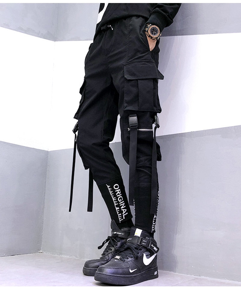 Voguable  Stylish Cargo Pants Men Ribbons Multi Pocket Jogger Male Clothing Oversize Gradient Harem Hip Hop Streetwear Sport Sweatpants voguable