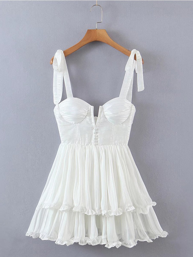 Voguable  Fashion Women Spaghetti Strap Ruffle Cake Chiffon Dress Sexy Ladies Floral Print Holiday Party Mini Dress Summer Robe voguable