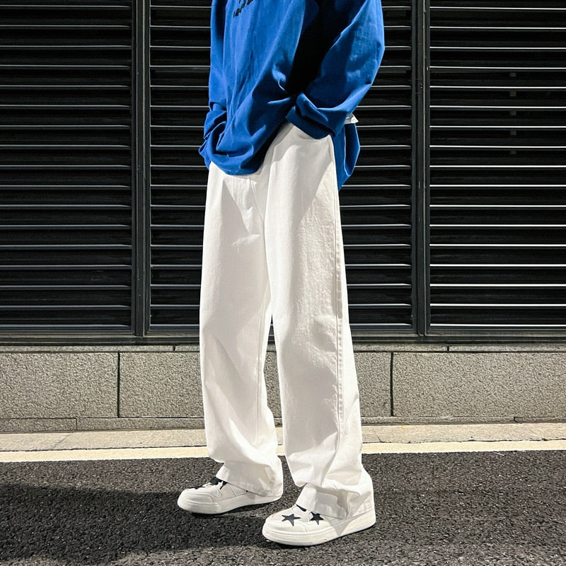 Voguable  Fashion Long Oversized Pants Men Streetwear Clothing Solid Cotton Straight Trousers Khaki White Green White Casual Pants Man voguable