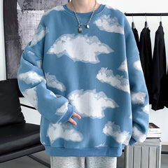 Harajuku Cloud Graphic Men Oversized Sweatshirts Autumn Korean Round Neck Pullovers Streetwear Casual Unisex Tops voguable