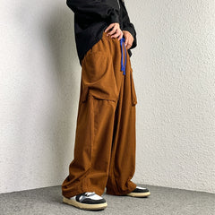 High Street Corduroy Oversized Men's Harem Pants Fashion Design Loose Straight Casual Trousers Drawstring Hip Hop Pants voguable