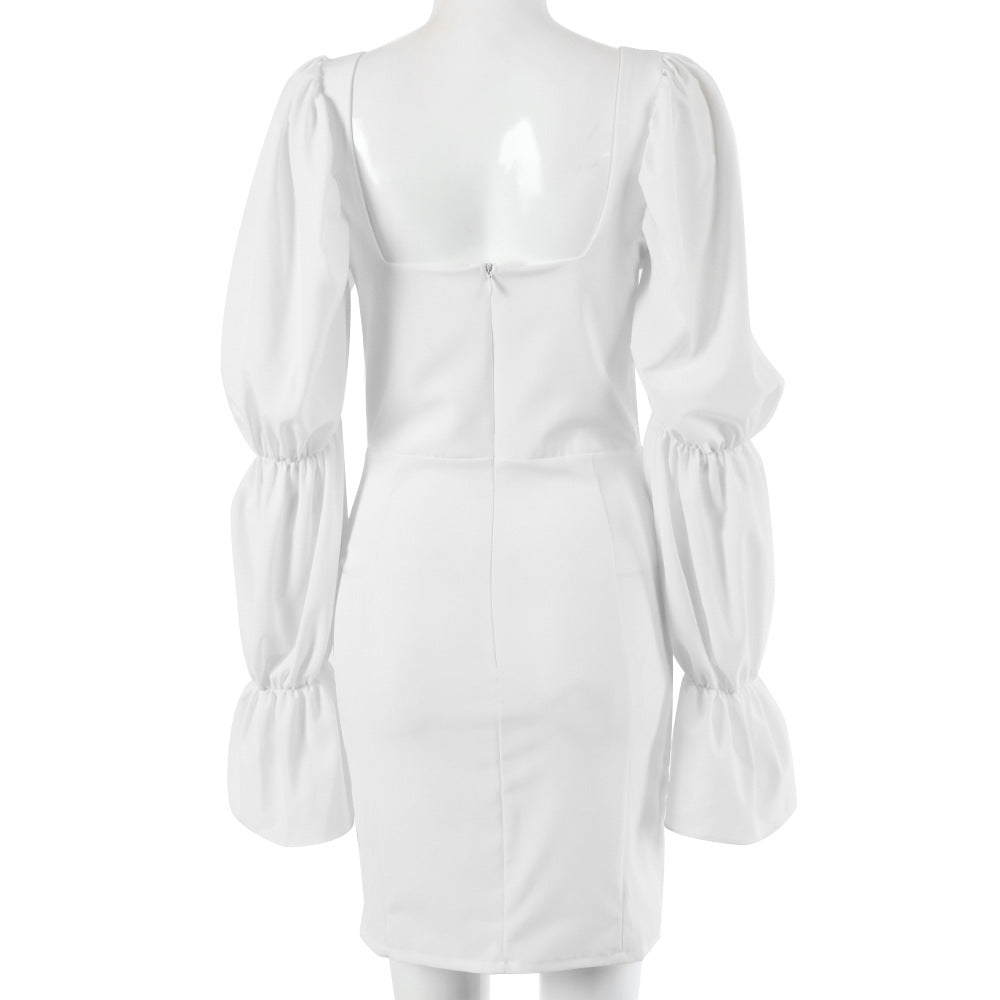 Voguable  2022 Women Long Sleeve Mini Dress Bodycon Backless French Romance White Autumn Dress Night Club Party Dress Vestidos Dresses voguable