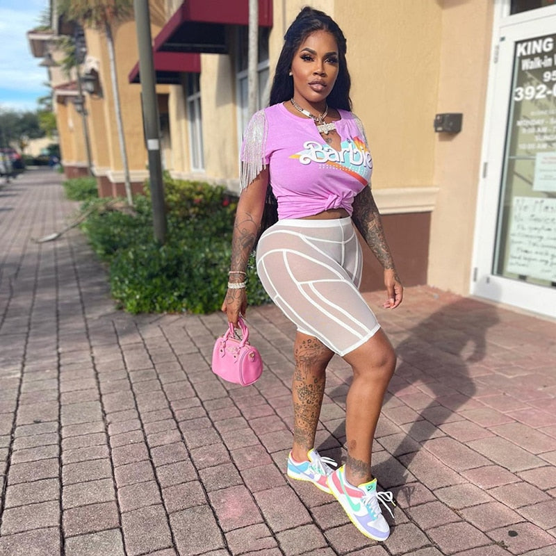 Kliou Mesh See Through Short Pants For Women Sexy Solid Body-shaping Midnight Style Streak Trousers Seductive Female Attirewear voguable