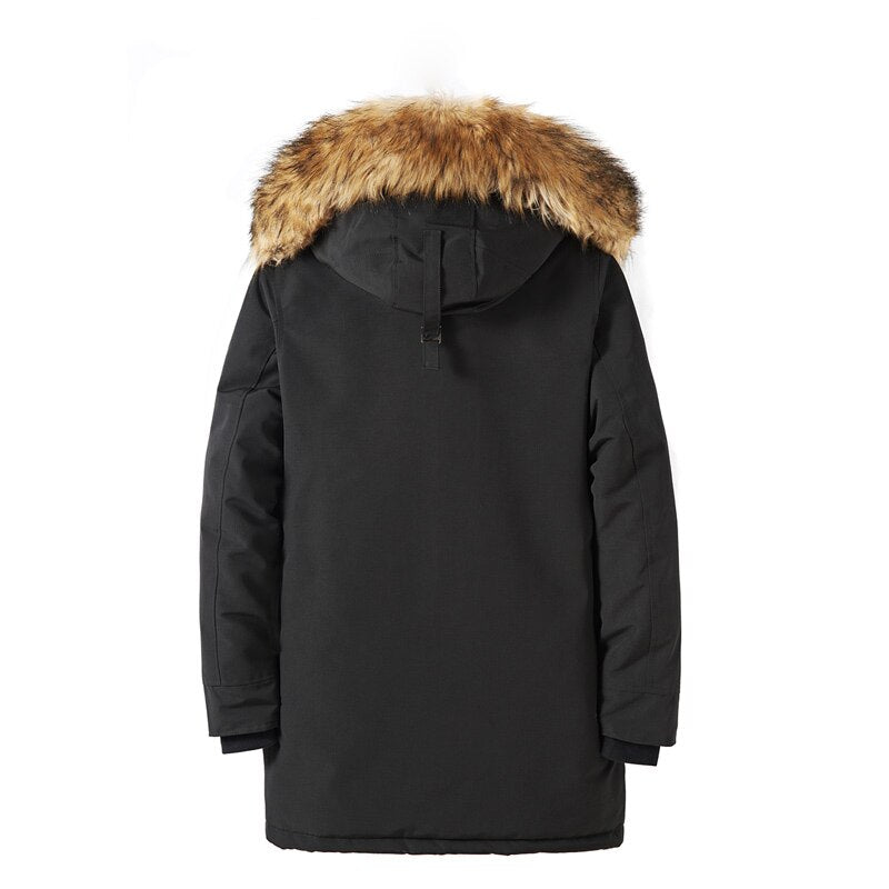 Winter Long Parkas Jacket Men Cotton Faux Fur Collar Detachable Hooded Thick Jackets Causal Waterproof Multi-pocket Coats Male voguable
