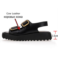 Voguable  2022 INS New Women Real Leather Sandals Woman Buckle Shoes Fashion Party Daily Female Footwear Size 34-40 voguable