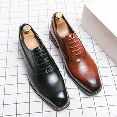 Oxford Shoes Men Shoes British Solid Color Glossy PU Classic Square Toe Lace-up Fashion Casual Wedding Party Dress Shoes CP38 voguable